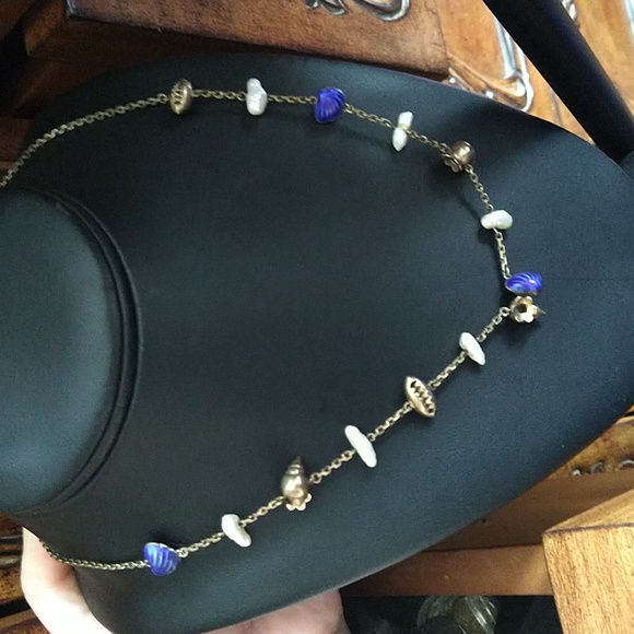 Under the sea pearl shell clam necklace sterling silver gold washed vintage 925